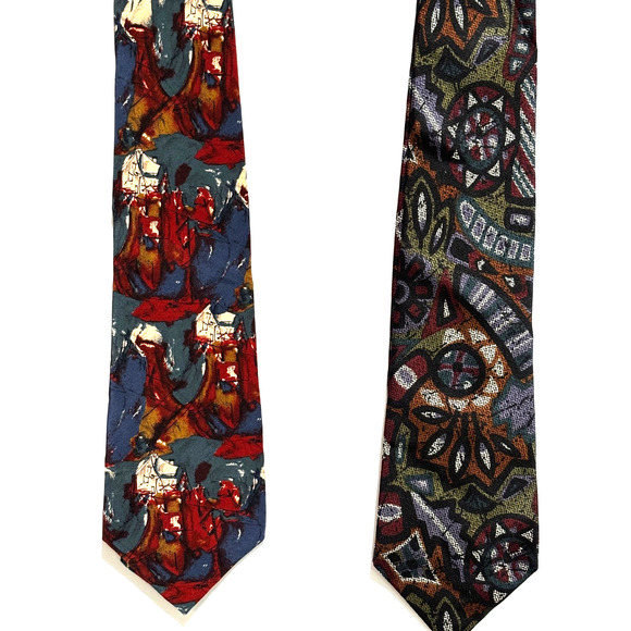 Vintage Nordstroms 2 men’s ties Artsy watercolor & tribal aztec geometric print - Picture 1 of 11